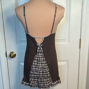 Victoria's Secret Charcoal Gray Ribbed Nightgown With Plaid Ruffle NWOT